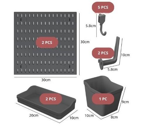 CARLA HOME Pegboard Wall Organizer Kit - 2 Black Modular Pegboards with 10 Accessories for Office, Gaming & V178-36274