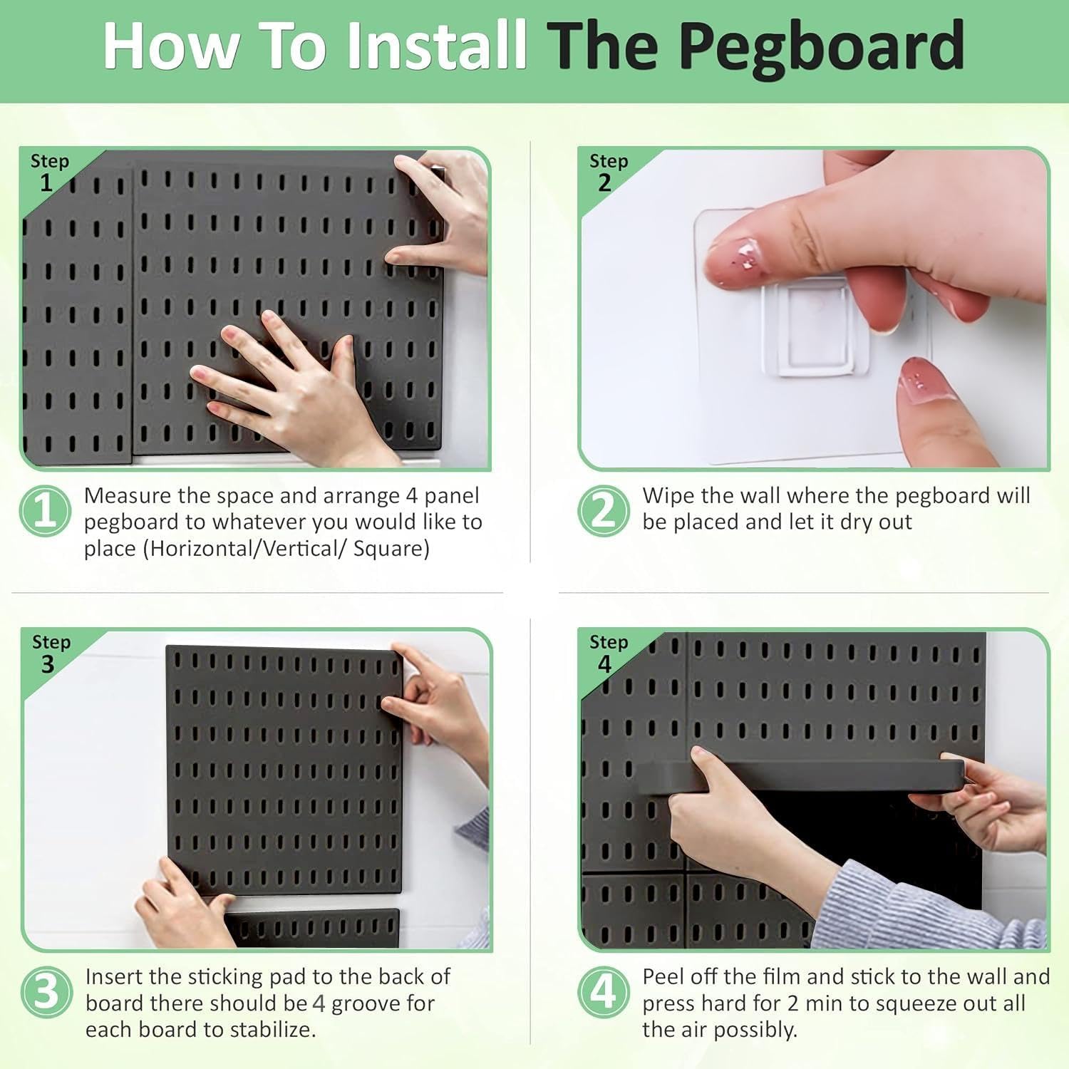 CARLA HOME Pegboard Wall Organizer Kit - 2 Black Modular Pegboards with 10 Accessories for Office, Gaming & V178-36274