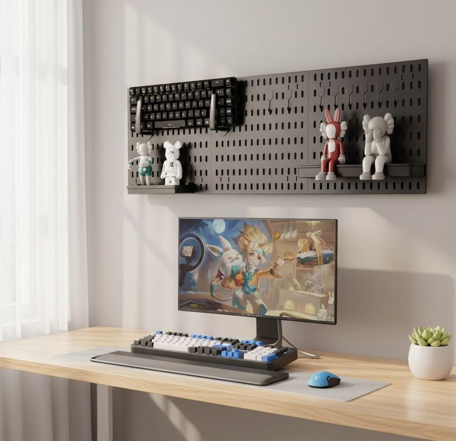 CARLA HOME Pegboard Wall Organizer Kit with 3 Modular Black Panels & 17 Accessories for Gaming, Office & V178-36275