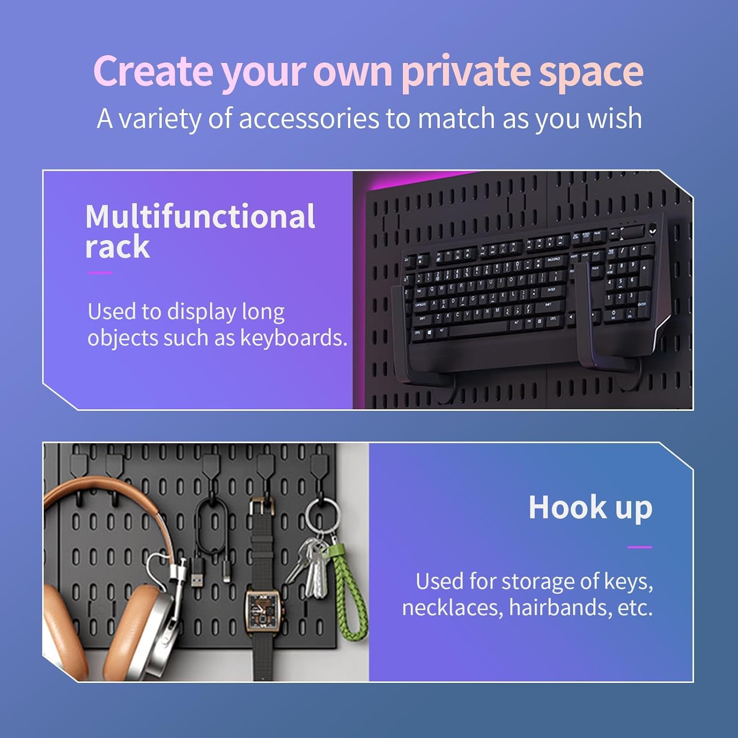 CARLA HOME Pegboard Wall Organizer Kit with 3 Modular Black Panels & 17 Accessories for Gaming, Office & V178-36275