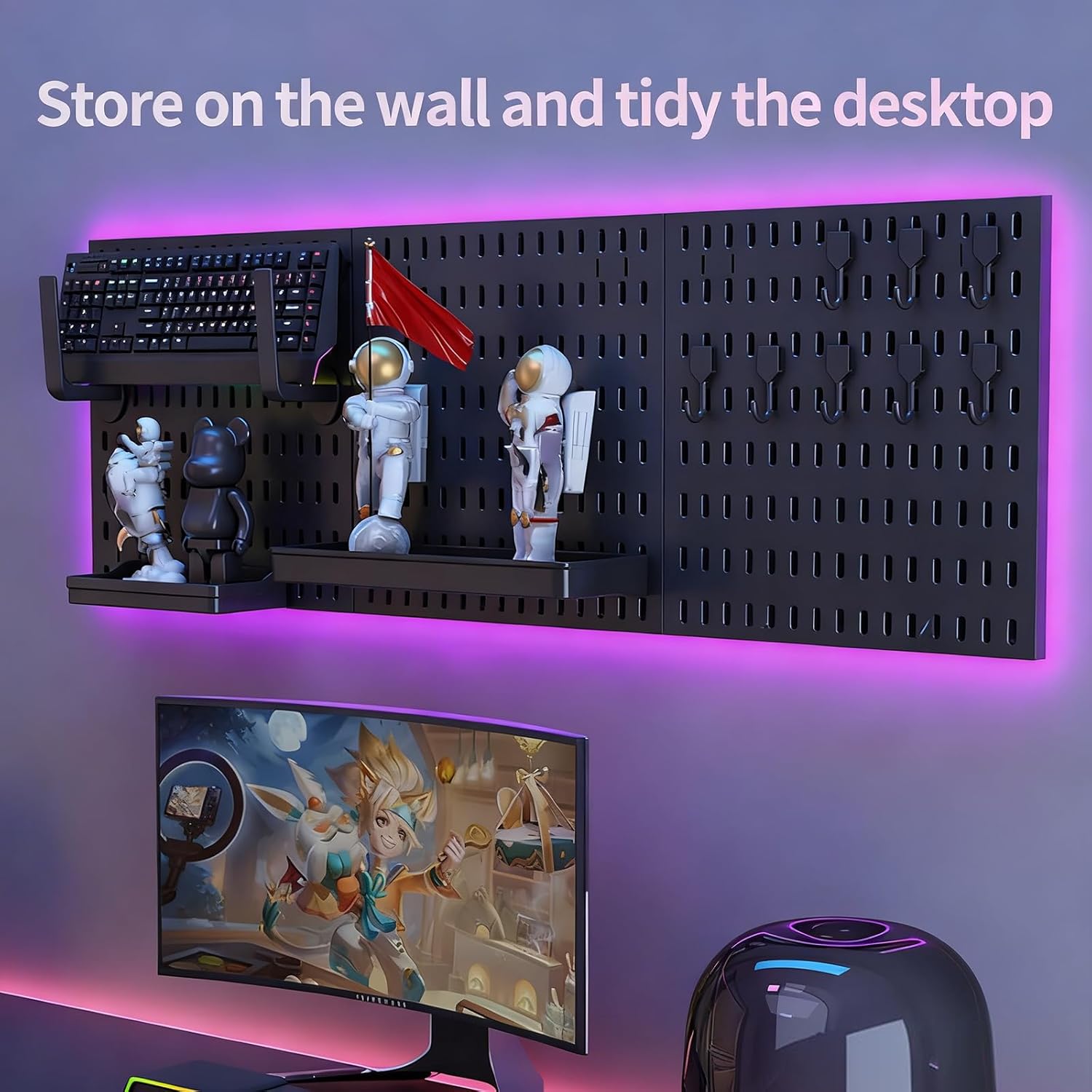 CARLA HOME Pegboard Wall Organizer Kit with 3 Modular Black Panels & 17 Accessories for Gaming, Office & V178-36275