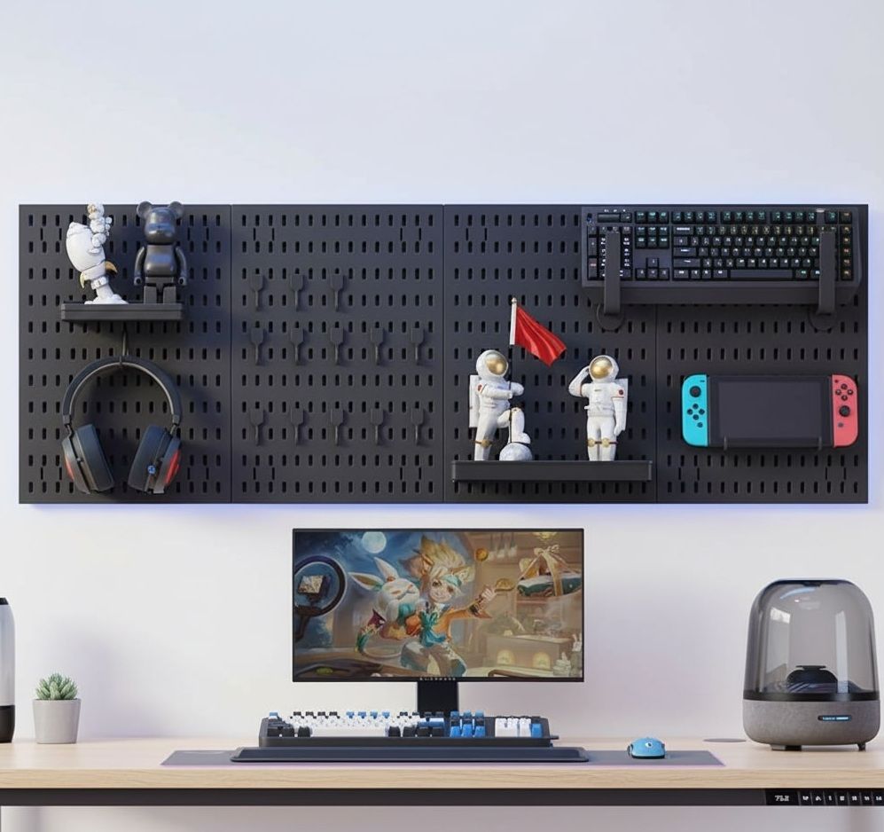 CARLA HOME Pegboard Wall Organizer Kit with 4 Modular Black Pegboards & 19 Accessories for Gaming, Office & V178-36276