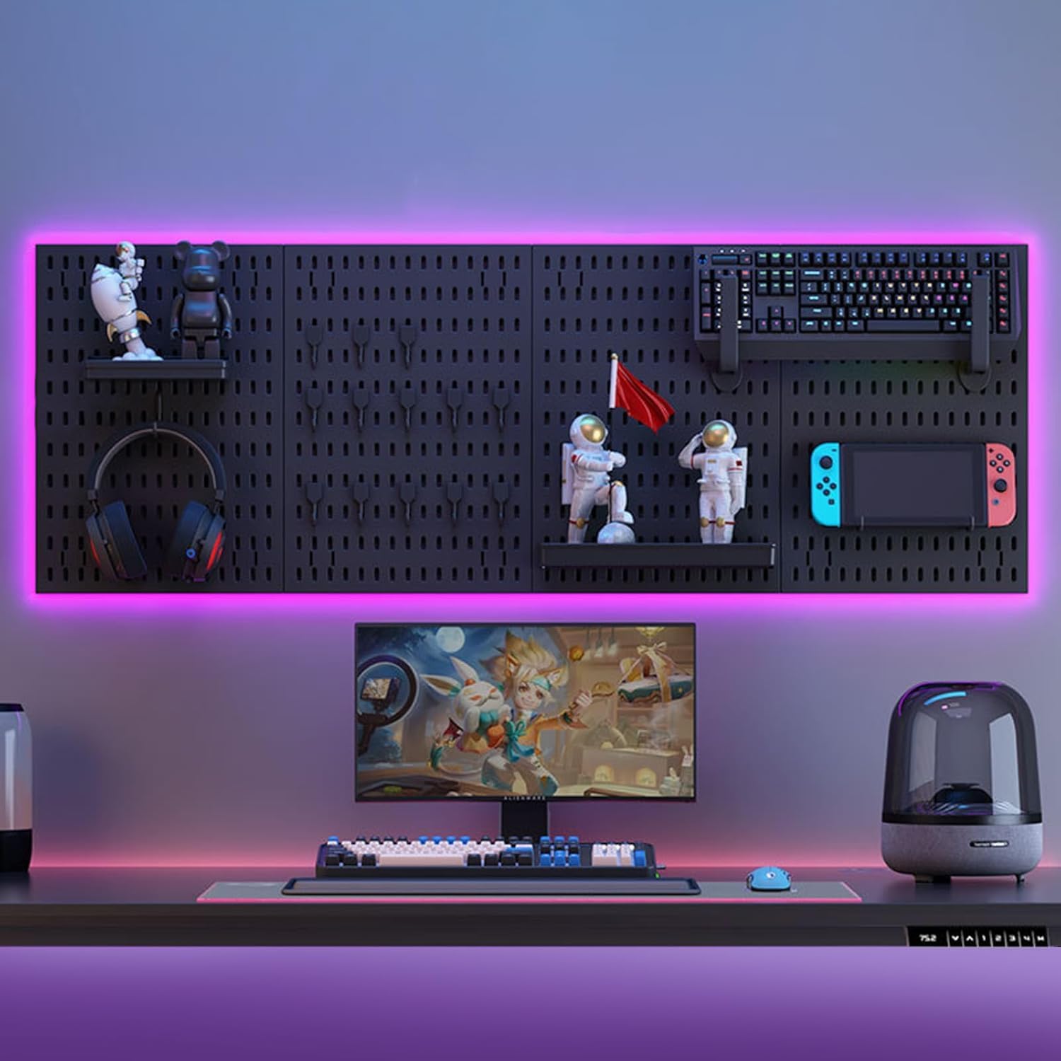 CARLA HOME Pegboard Wall Organizer Kit with 4 Modular Black Pegboards & 19 Accessories for Gaming, Office & V178-36276