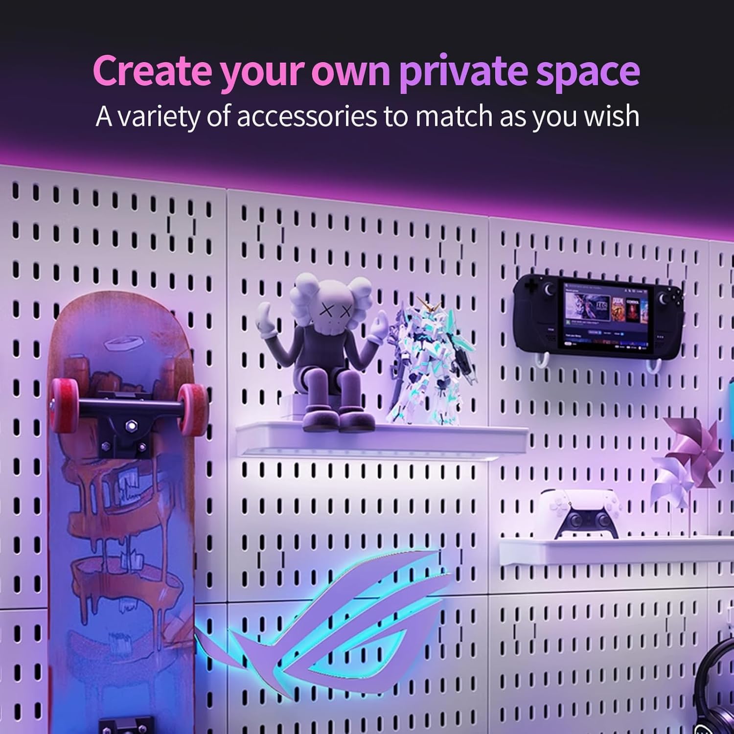 CARLA HOME Pegboard Wall Organizer Kit with 4 Modular Black Pegboards & 19 Accessories for Gaming, Office & V178-36277