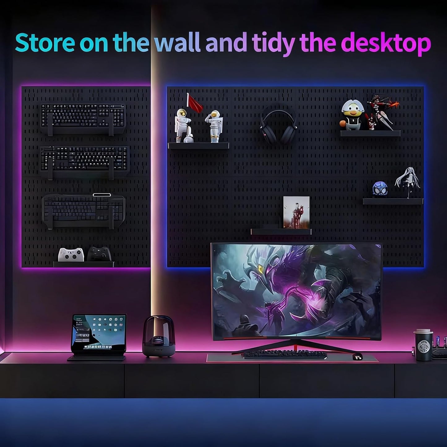 CARLA HOME Pegboard Wall Organizer Kit with 4 Modular Black Pegboards & 19 Accessories for Gaming, Office & V178-36277