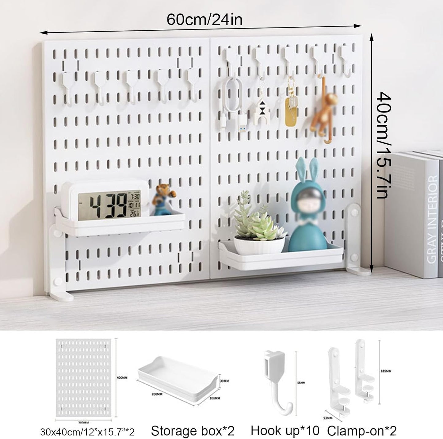 CARLA HOME 2 Pack Desk Pegboard Organizer Kit with Hooks, Tray & Mount Ideal for Office, Gaming Setup & Home V178-36281