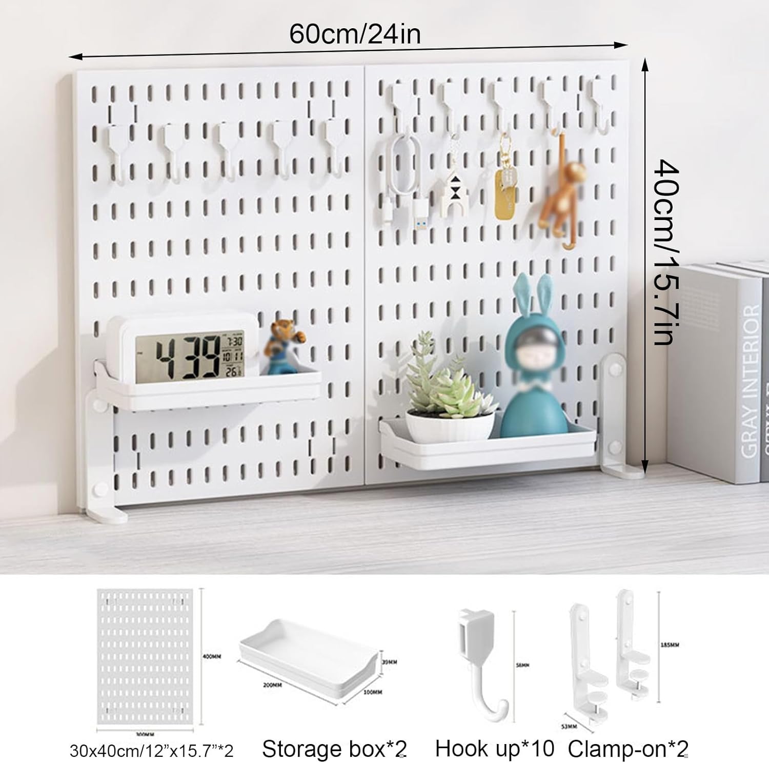 CARLA HOME 2 Pack Desk Pegboard Organizer Kit with Hooks, Tray & Mount Ideal for Office, Gaming Setup & Home V178-36281