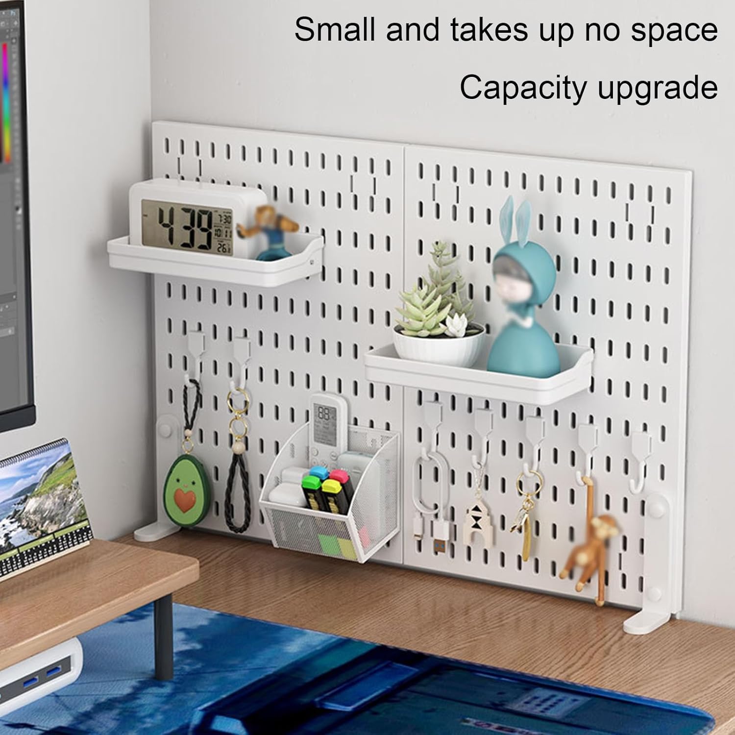 CARLA HOME 2 Pack Desk Pegboard Organizer Kit with Hooks, Tray & Mount Ideal for Office, Gaming Setup & Home V178-36281