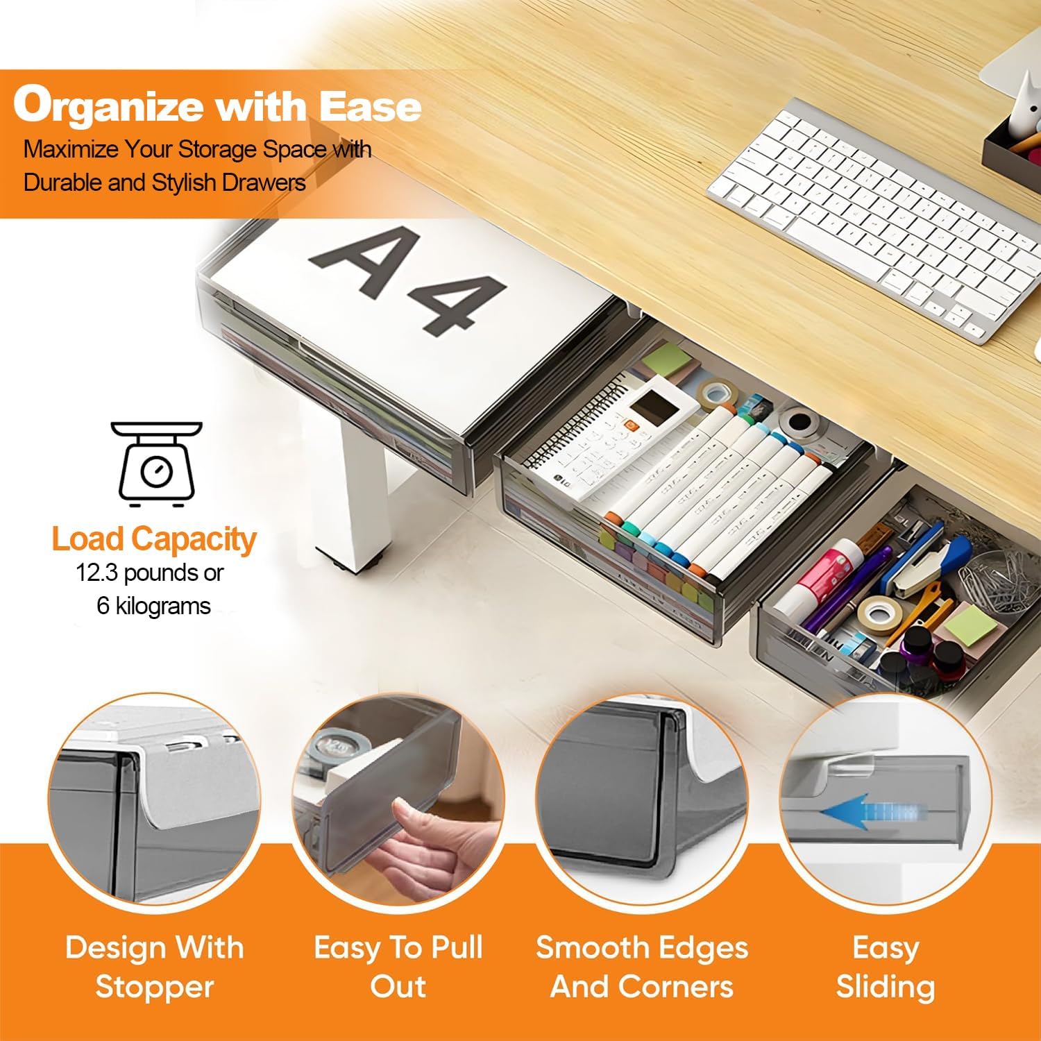 CARLA HOME 3-Pack Under Desk Storage Drawers Hidden Pull-Out Organizer for Office & Home V178-36282
