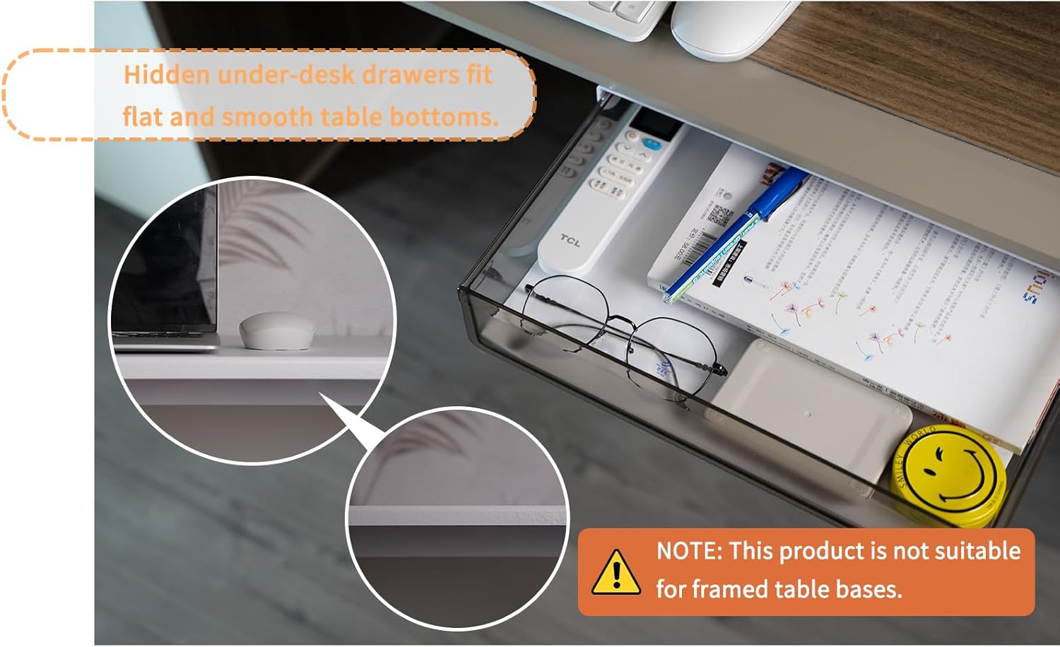 CARLA HOME 3-Pack Under Desk Storage Drawers Hidden Pull-Out Organizer for Office & Home V178-36282