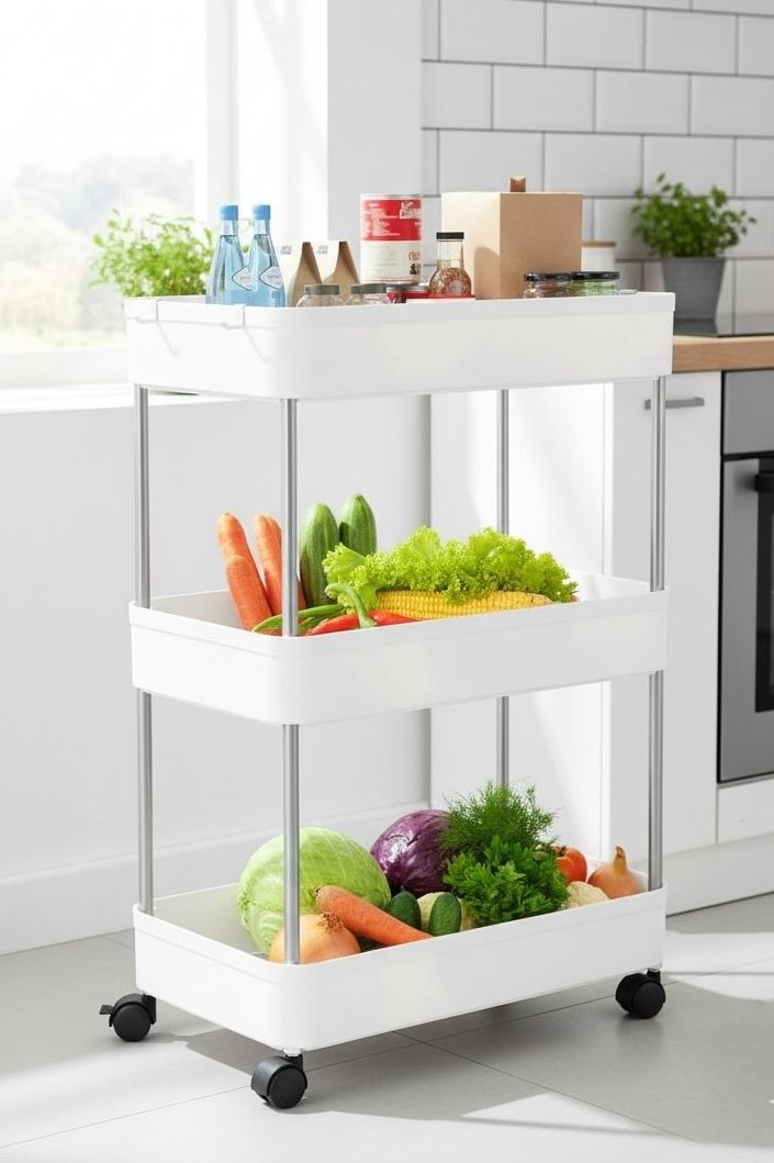CARLA HOME Slim Storage Cart Organizer Trolley with Wheels for Kitchen, Bathroom, Laundry & Narrow Spaces (3 V178-36283