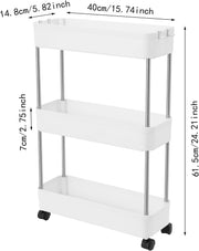 CARLA HOME Slim Storage Cart Organizer Trolley with Wheels for Kitchen, Bathroom, Laundry & Narrow Spaces (3 V178-36283