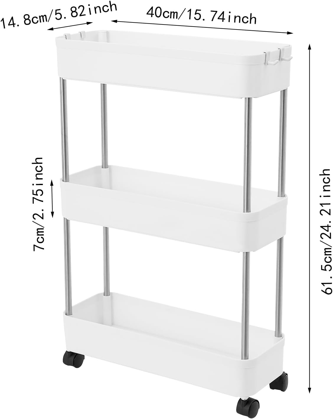 CARLA HOME Slim Storage Cart Organizer Trolley with Wheels for Kitchen, Bathroom, Laundry & Narrow Spaces (3 V178-36283