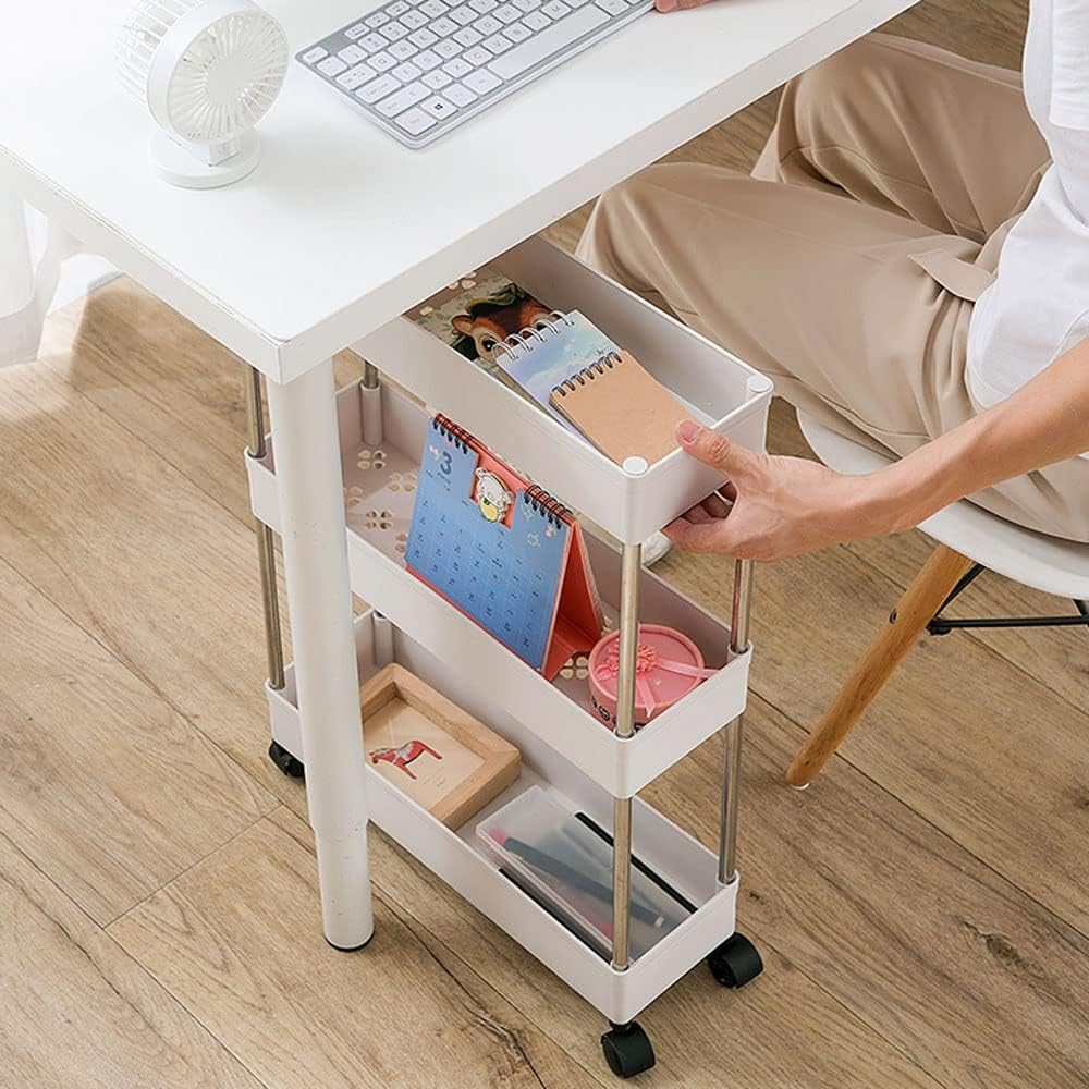 CARLA HOME Slim Storage Cart Organizer Trolley with Wheels for Kitchen, Bathroom, Laundry & Narrow Spaces (3 V178-36283
