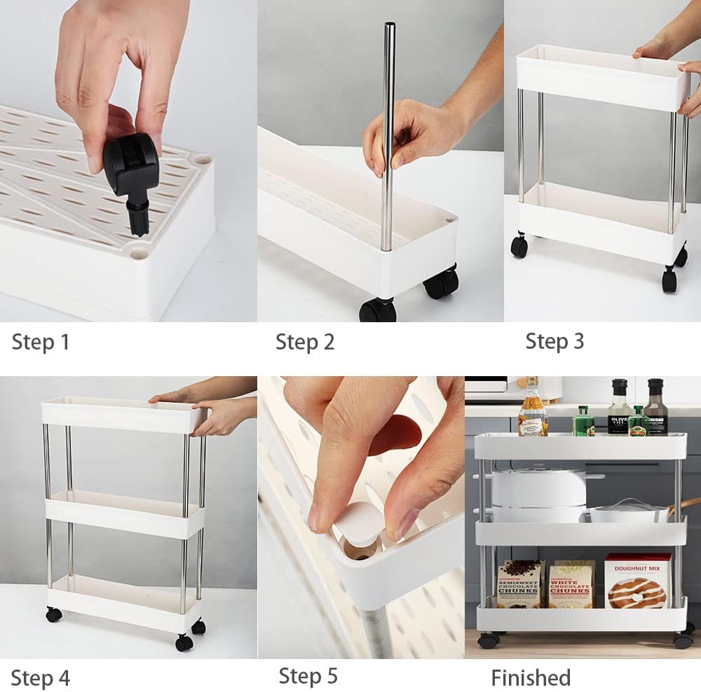 CARLA HOME Slim Storage Cart Organizer Trolley with Wheels for Kitchen, Bathroom, Laundry & Narrow Spaces (3 V178-36283