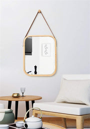CARLA HOME Hanging Wall Mirror with Bamboo Frame with Adjustable Leather Strap for Bathroom, Bedroom, Vanity V178-36293