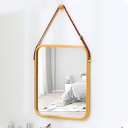 CARLA HOME Hanging Wall Mirror with Bamboo Frame with Adjustable Leather Strap for Bathroom, Bedroom, Vanity V178-36293