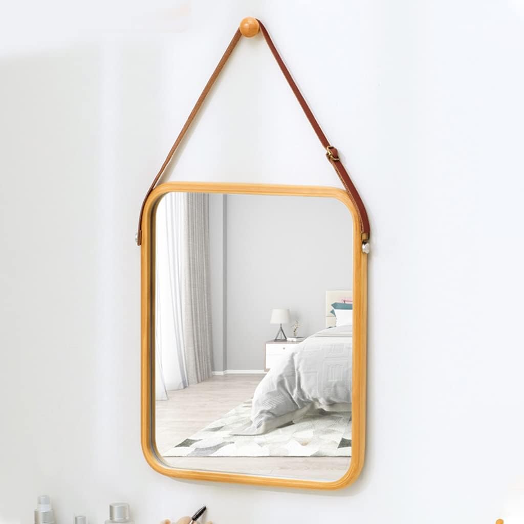 CARLA HOME Hanging Wall Mirror with Bamboo Frame with Adjustable Leather Strap for Bathroom, Bedroom, Vanity V178-36293