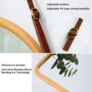 CARLA HOME Hanging Wall Mirror with Bamboo Frame with Adjustable Leather Strap for Bathroom, Bedroom, Vanity V178-36293