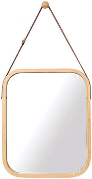 CARLA HOME Hanging Wall Mirror with Bamboo Frame with Adjustable Leather Strap for Bathroom, Bedroom, Vanity V178-36293