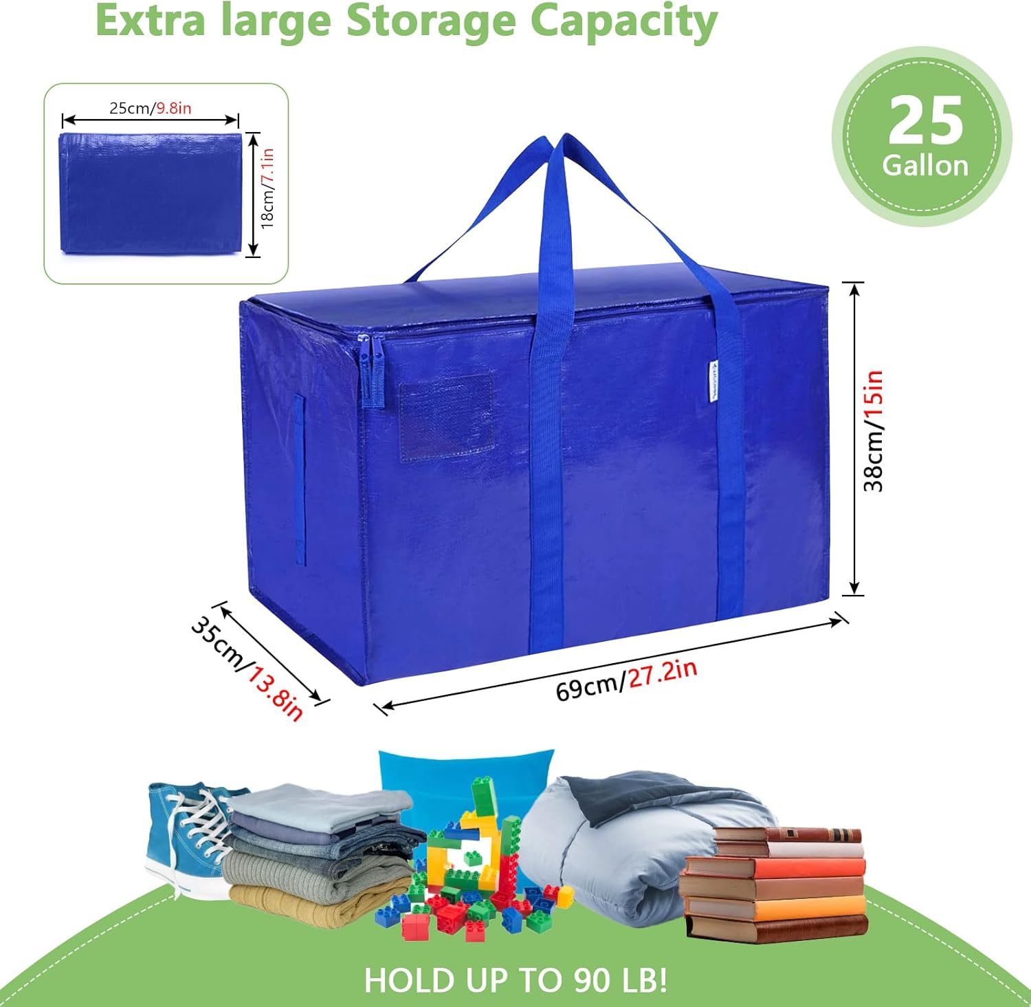 CARLA HOME 6-Pack Large Moving Storage Bags with Zippers & Handles with 95 Liters Capacity for Space Saving, V178-36295