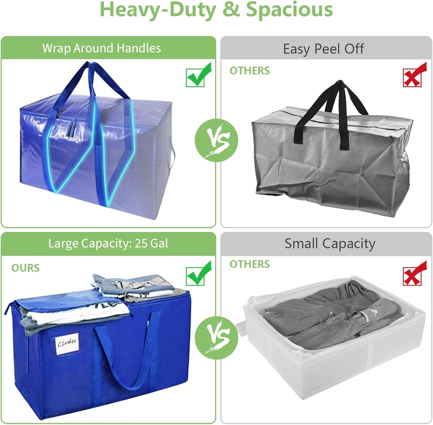 CARLA HOME 6-Pack Large Moving Storage Bags with Zippers & Handles with 95 Liters Capacity for Space Saving, V178-36295
