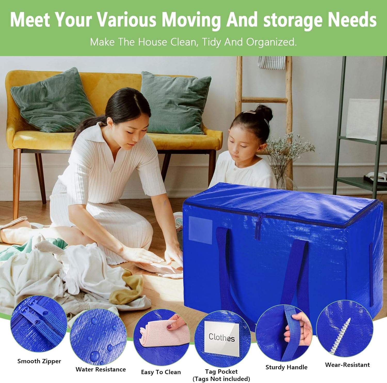 CARLA HOME 6-Pack Large Moving Storage Bags with Zippers & Handles with 95 Liters Capacity for Space Saving, V178-36295