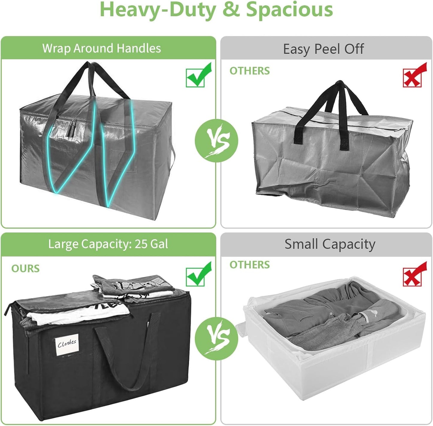 CARLA HOME 6-Pack Large Moving Storage Bags with Zippers & Handles with 95 Liters Capacity for Space Saving, V178-36296