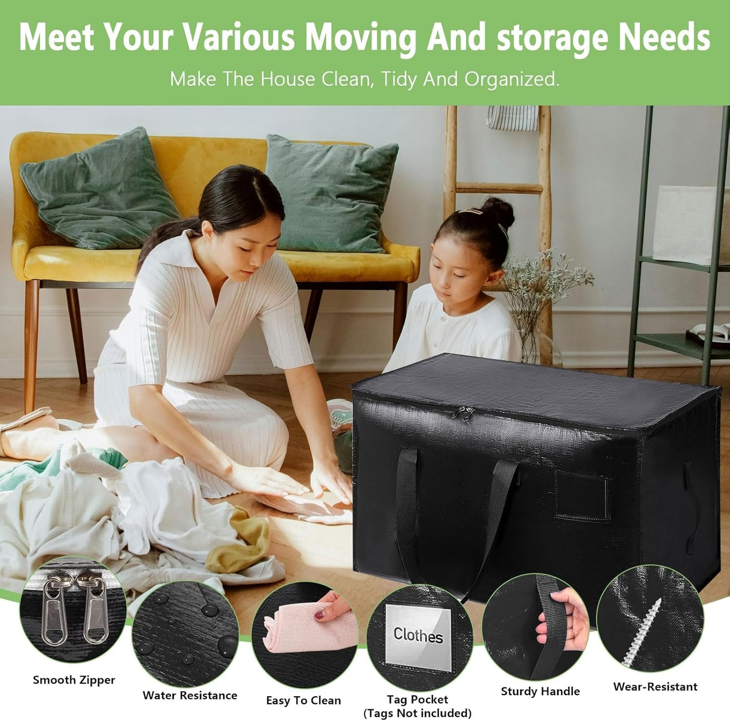 CARLA HOME 6-Pack Large Moving Storage Bags with Zippers & Handles with 95 Liters Capacity for Space Saving, V178-36296