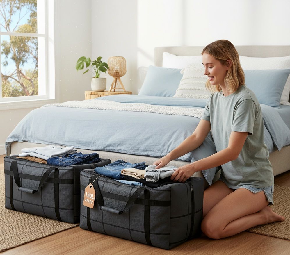 CARLA HOME 2-Pack 180L Extra Large Moving Storage Bags with Handles & Duty Zippered for Clothes, Travel, V178-36297