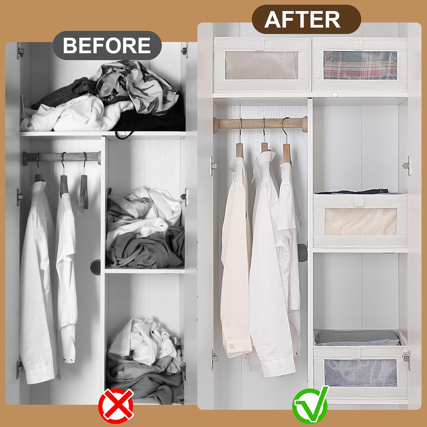 CARLA HOME 6 Pack Closet Storage Bins with Clear Window for Shelves, Clothes, Toys, Wardrobe & Bedroom V178-36298