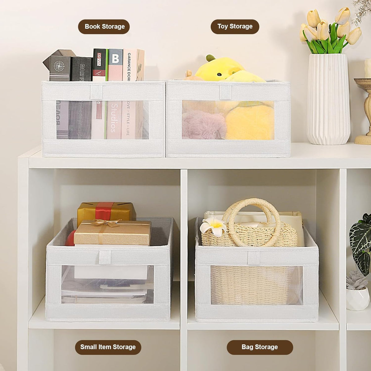 CARLA HOME 6 Pack Closet Storage Bins with Clear Window for Shelves, Clothes, Toys, Wardrobe & Bedroom V178-36298