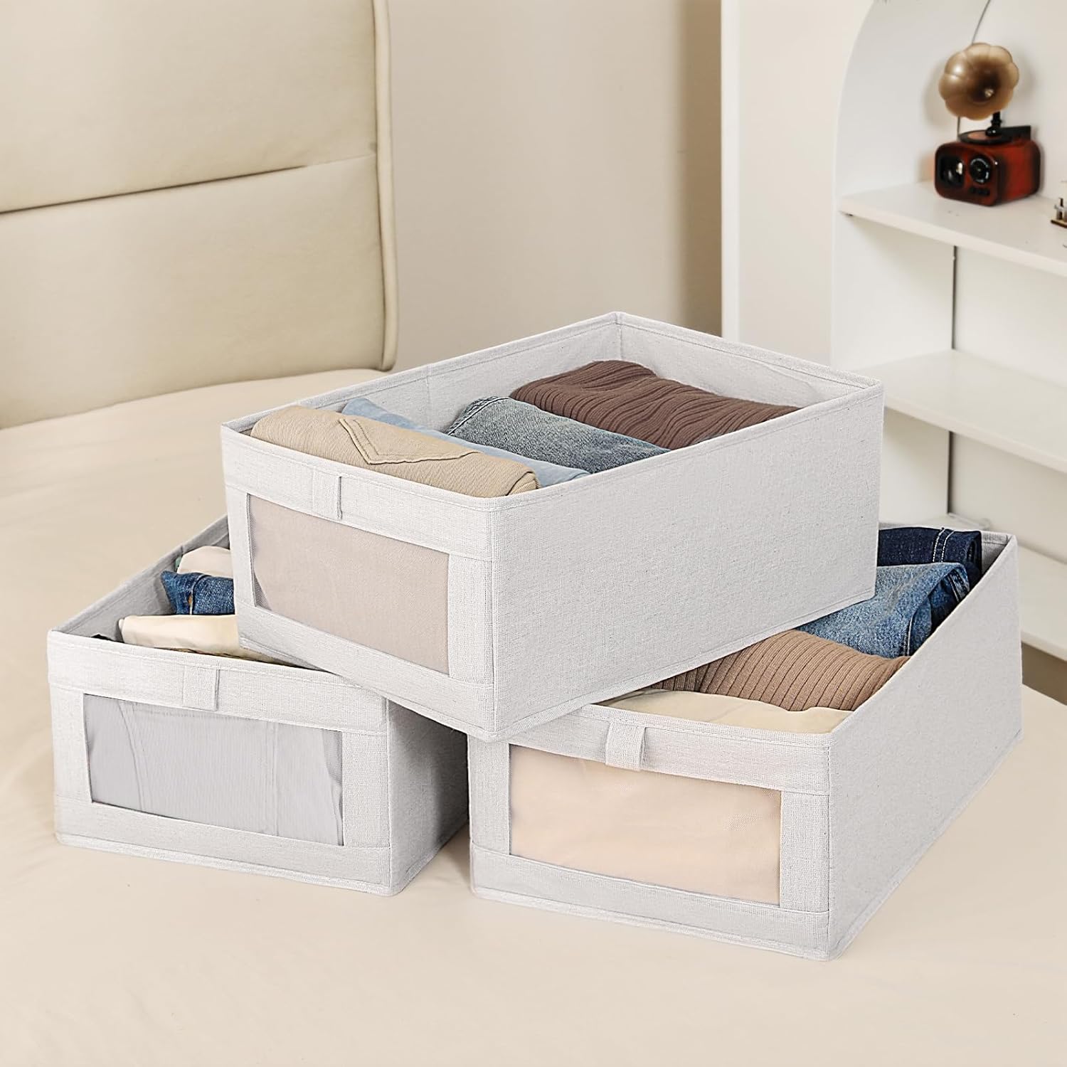 CARLA HOME 6 Pack Closet Storage Bins with Clear Window for Shelves, Clothes, Toys, Wardrobe & Bedroom V178-36298