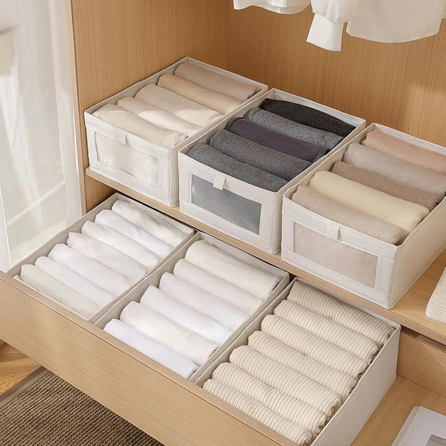 CARLA HOME 6 Pack Closet Storage Bins with Clear Window for Shelves, Clothes, Toys, Wardrobe & Bedroom V178-36298
