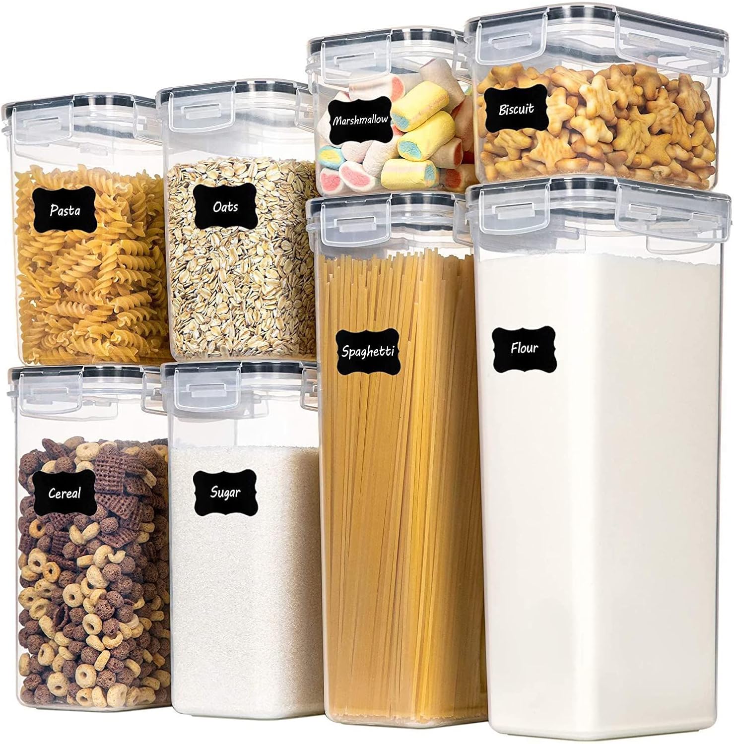 CARLA HOME 8 Piece Airtight Food Storage Containers Set with Lids & Labels for Kitchen Storage V178-36303