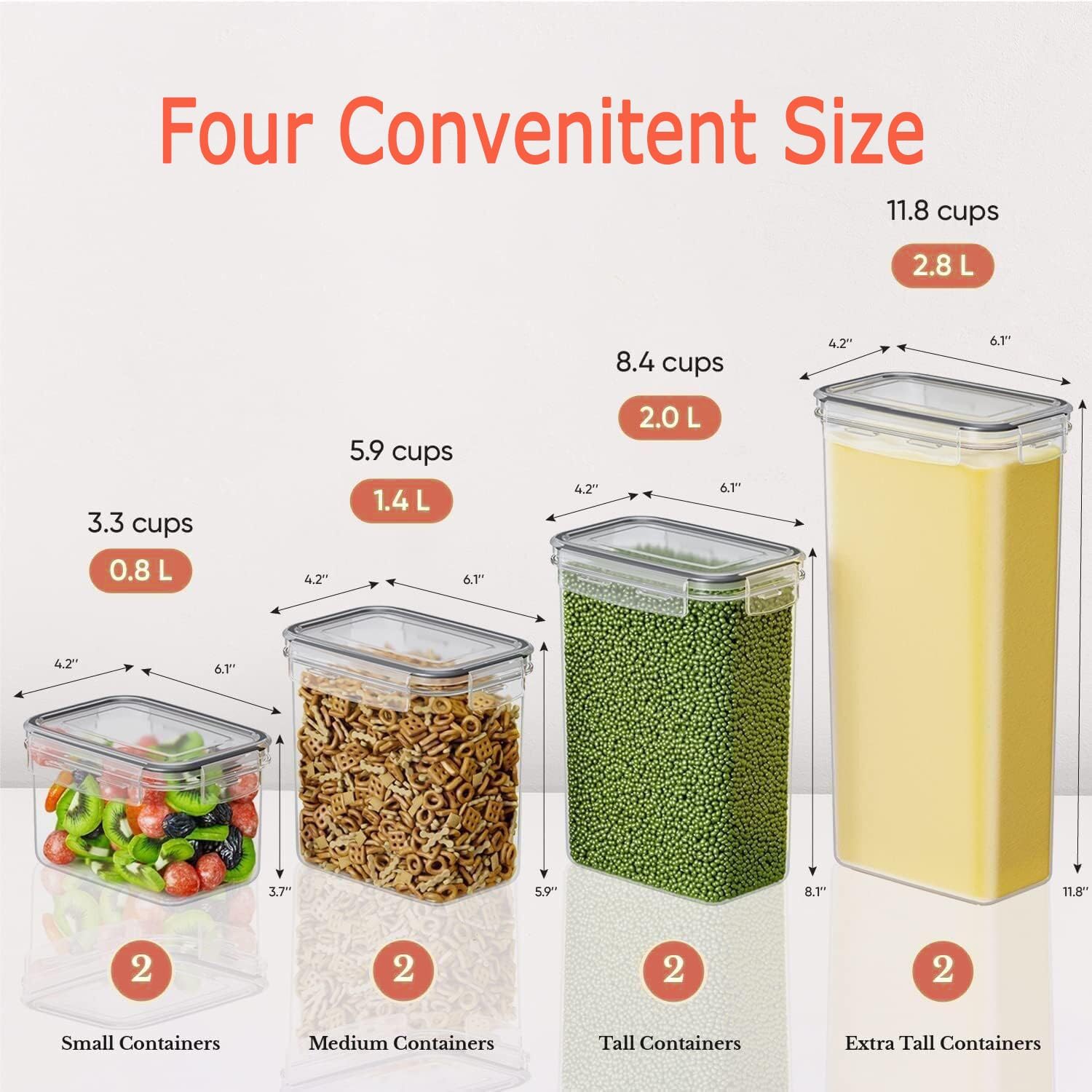 CARLA HOME 8 Piece Airtight Food Storage Containers Set with Lids & Labels for Kitchen Storage V178-36303