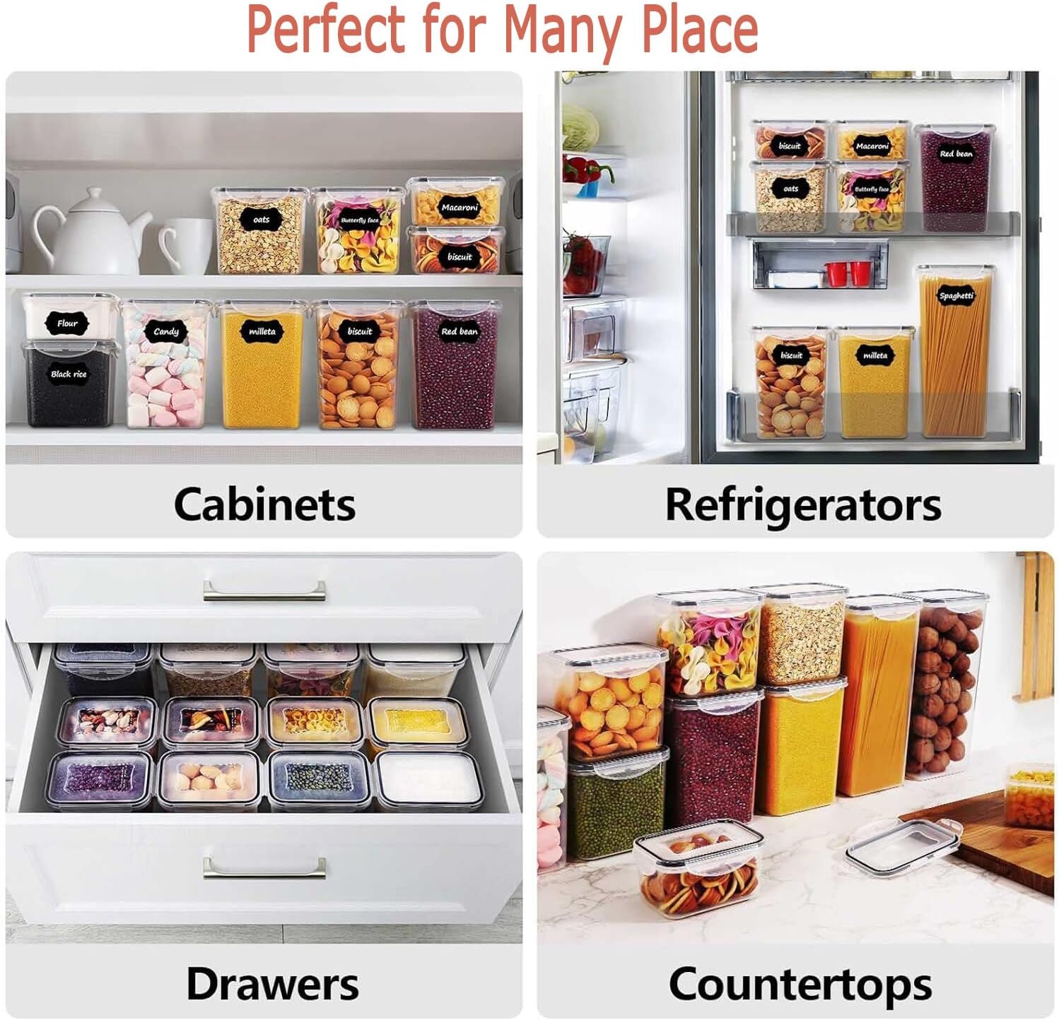 CARLA HOME 8 Piece Airtight Food Storage Containers Set with Lids & Labels for Kitchen Storage V178-36303