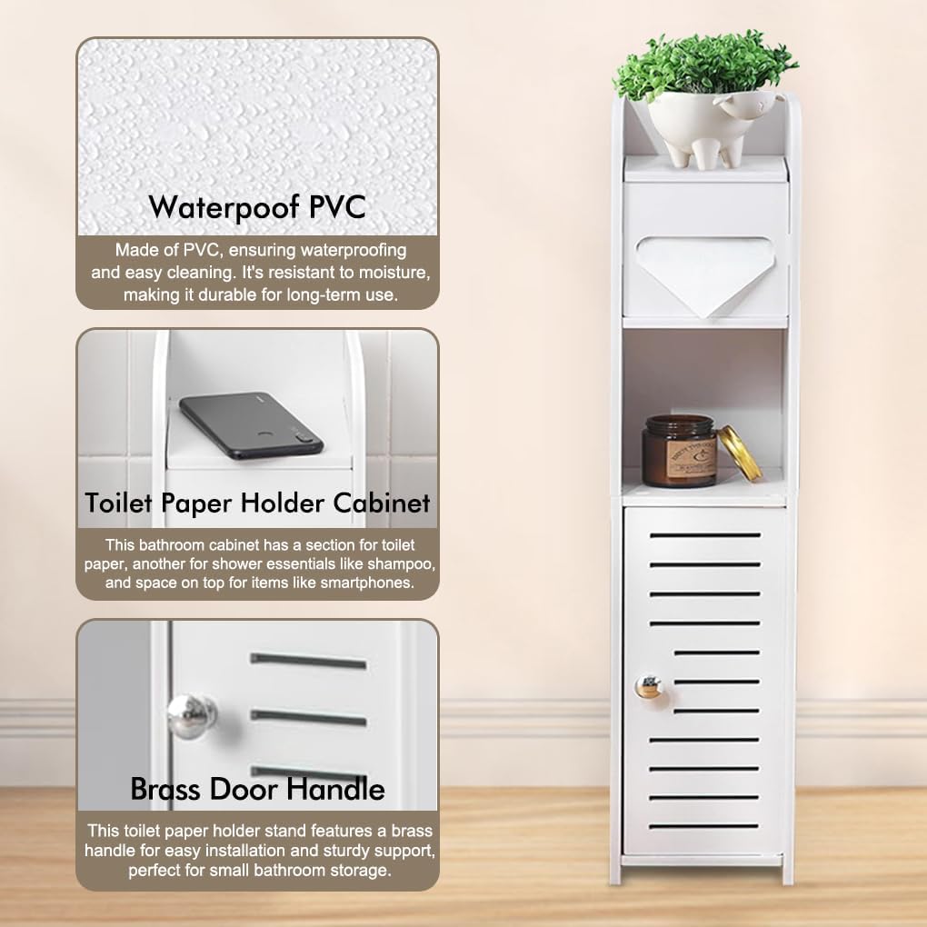 CARLA HOME Slim Bathroom Cabinet with Toilet Paper Holder for Toilet or Laundry Room V178-36304