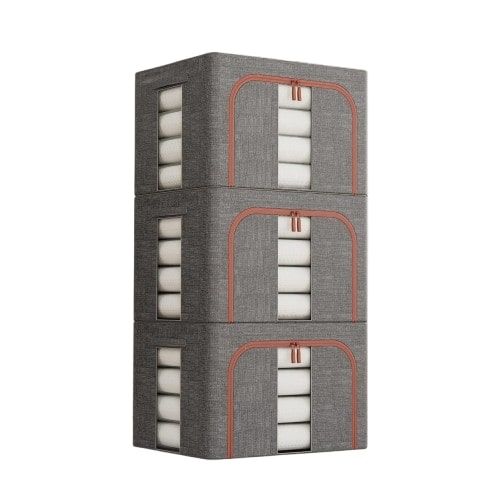 CARLA HOME 3 pack Large Clothes Storage Bins with Lids for Clothing, Bedding, Blankets, Toys (66L capacity - V178-36307