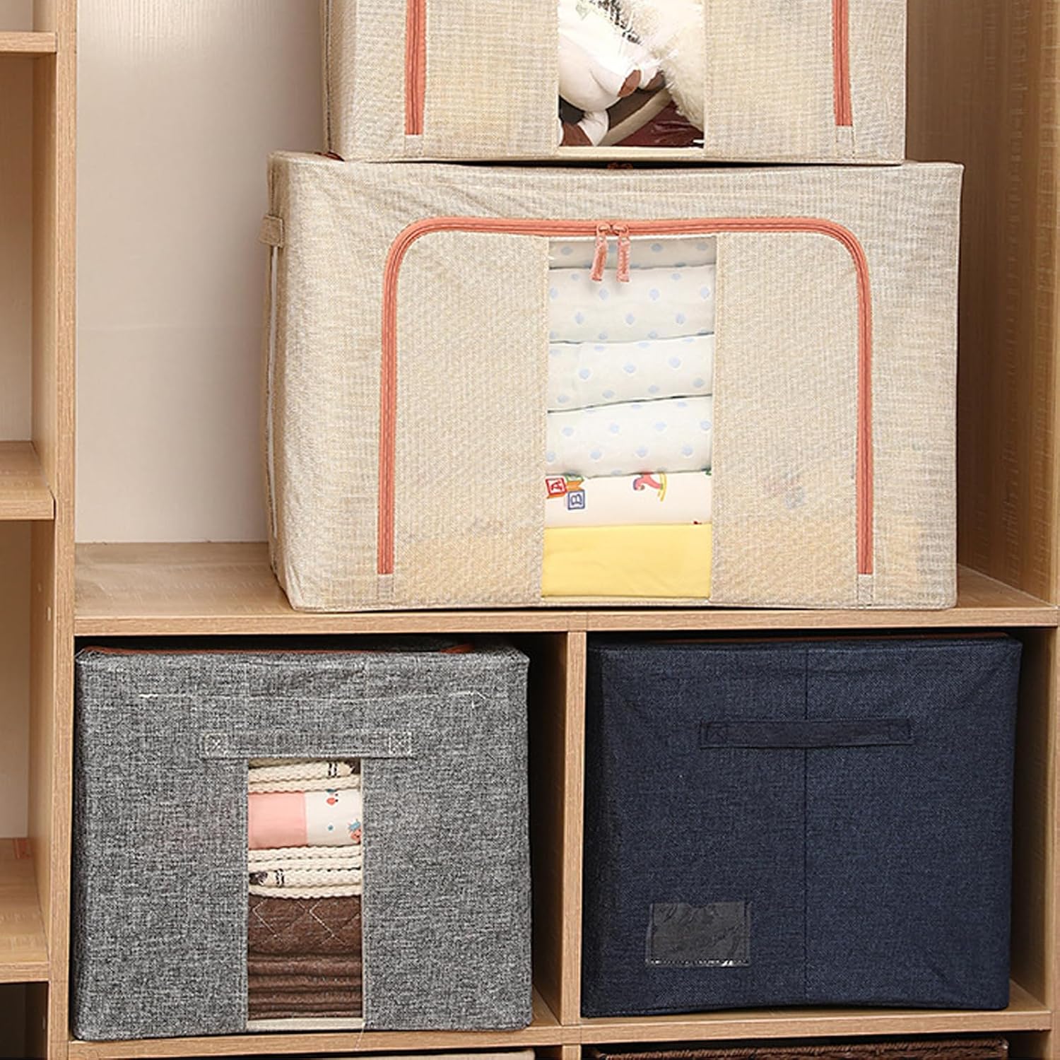 CARLA HOME 3 pack Large Clothes Storage Bins with Lids for Clothing, Bedding, Blankets, Toys (66L capacity - V178-36308