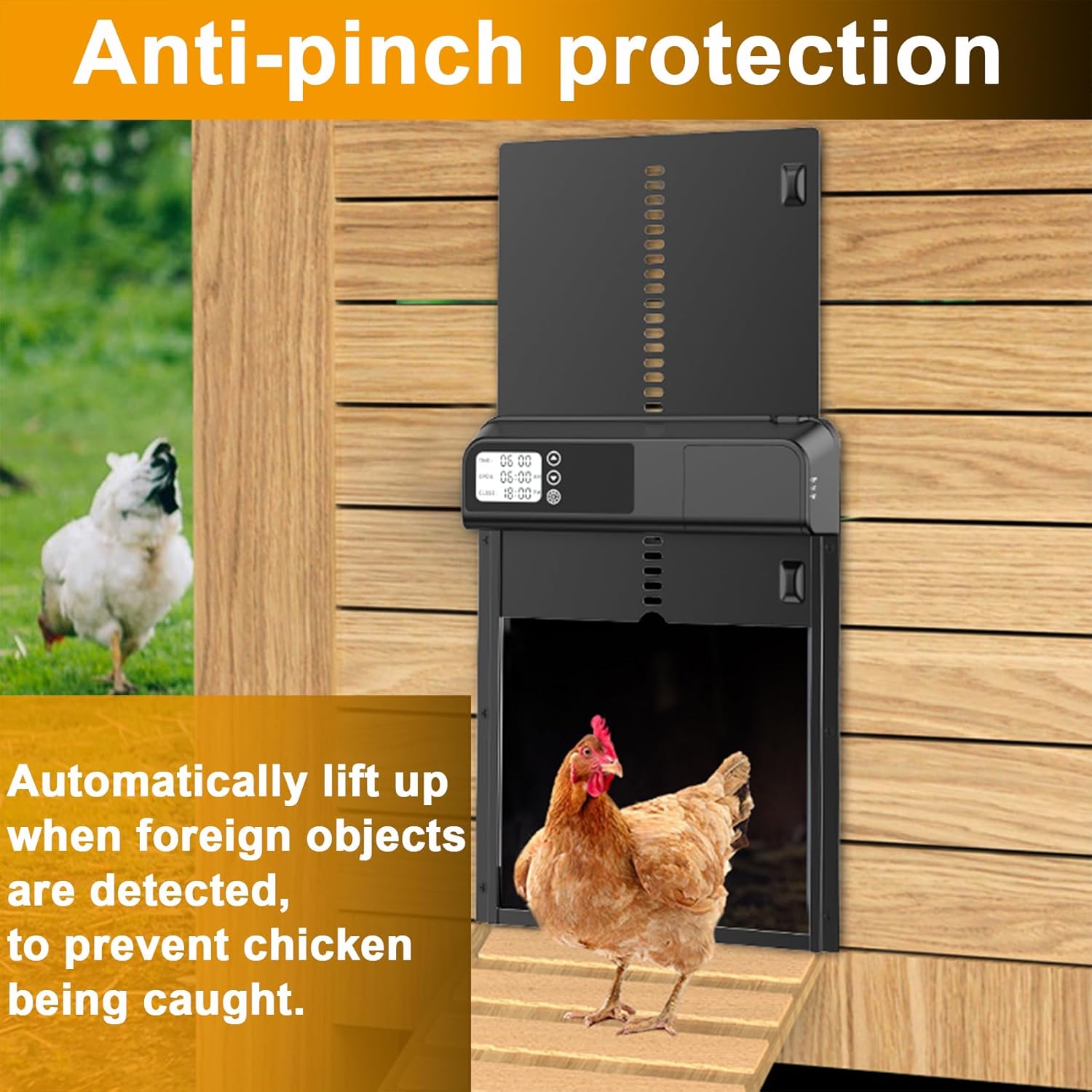 CARLA HOME Automatic Chicken Coop Door with Timer & LCD Screen, Anti-Pinch Safety, Easy Battery Operation & V178-36311