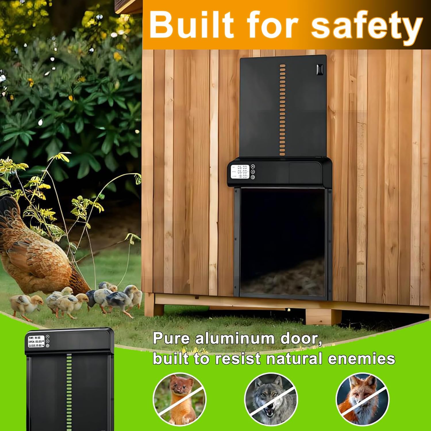 CARLA HOME Automatic Chicken Coop Door with Timer & LCD Screen, Anti-Pinch Safety, Easy Battery Operation & V178-36311