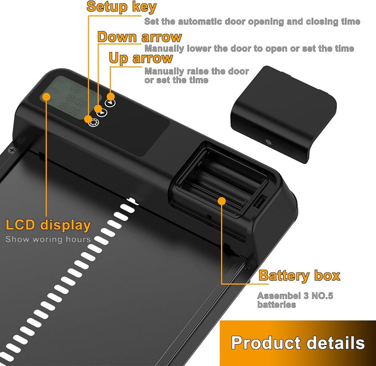 CARLA HOME Automatic Chicken Coop Door with Timer & LCD Screen, Anti-Pinch Safety, Easy Battery Operation & V178-36311