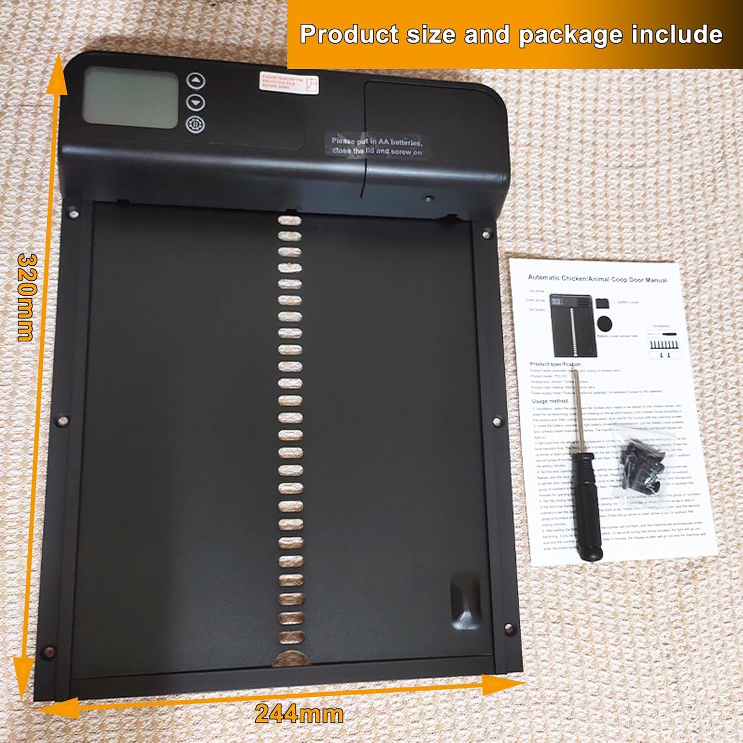 CARLA HOME Automatic Chicken Coop Door with Timer & LCD Screen, Anti-Pinch Safety, Easy Battery Operation & V178-36311