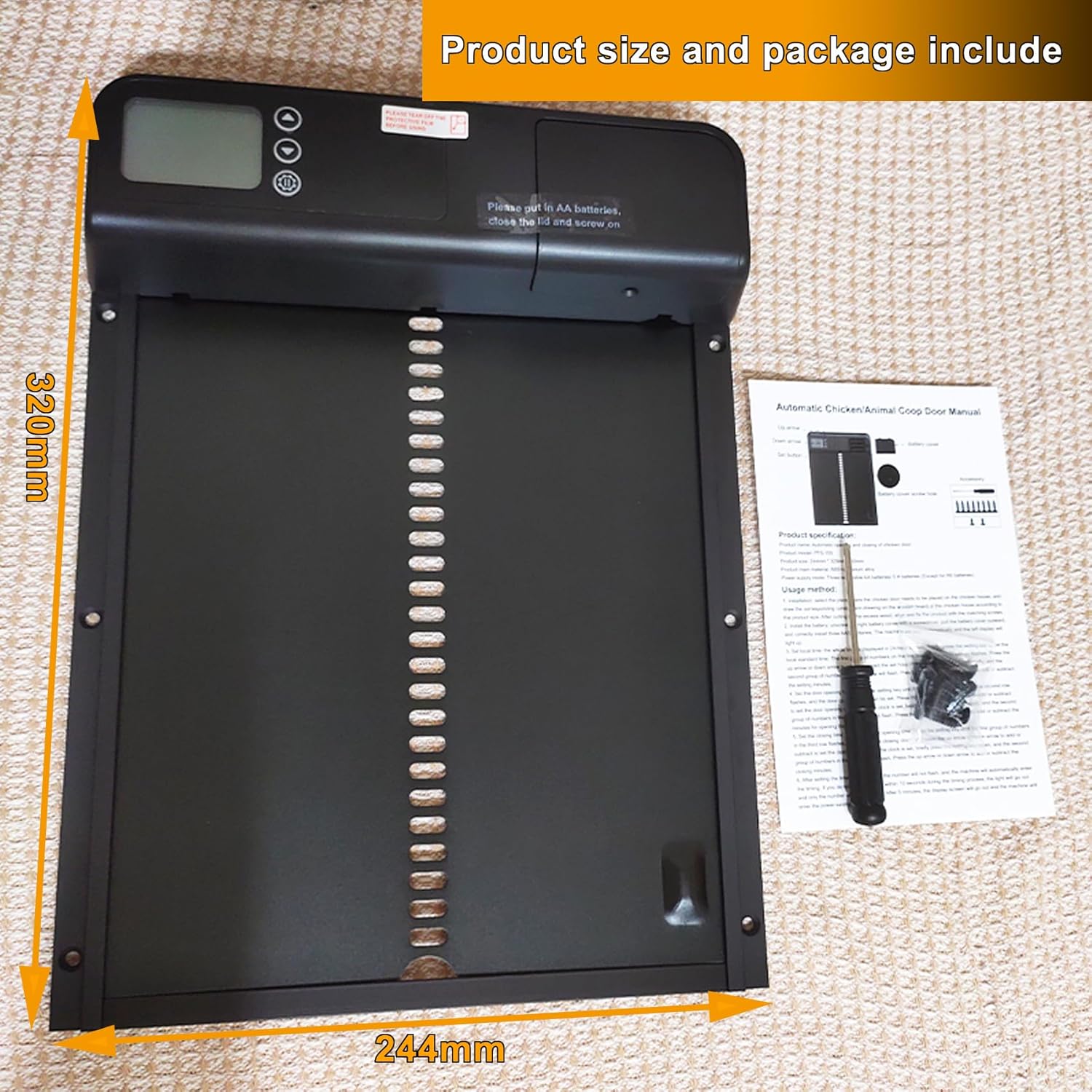 CARLA HOME Automatic Chicken Coop Door with Timer & LCD Screen, Anti-Pinch Safety, Easy Battery Operation & V178-36311