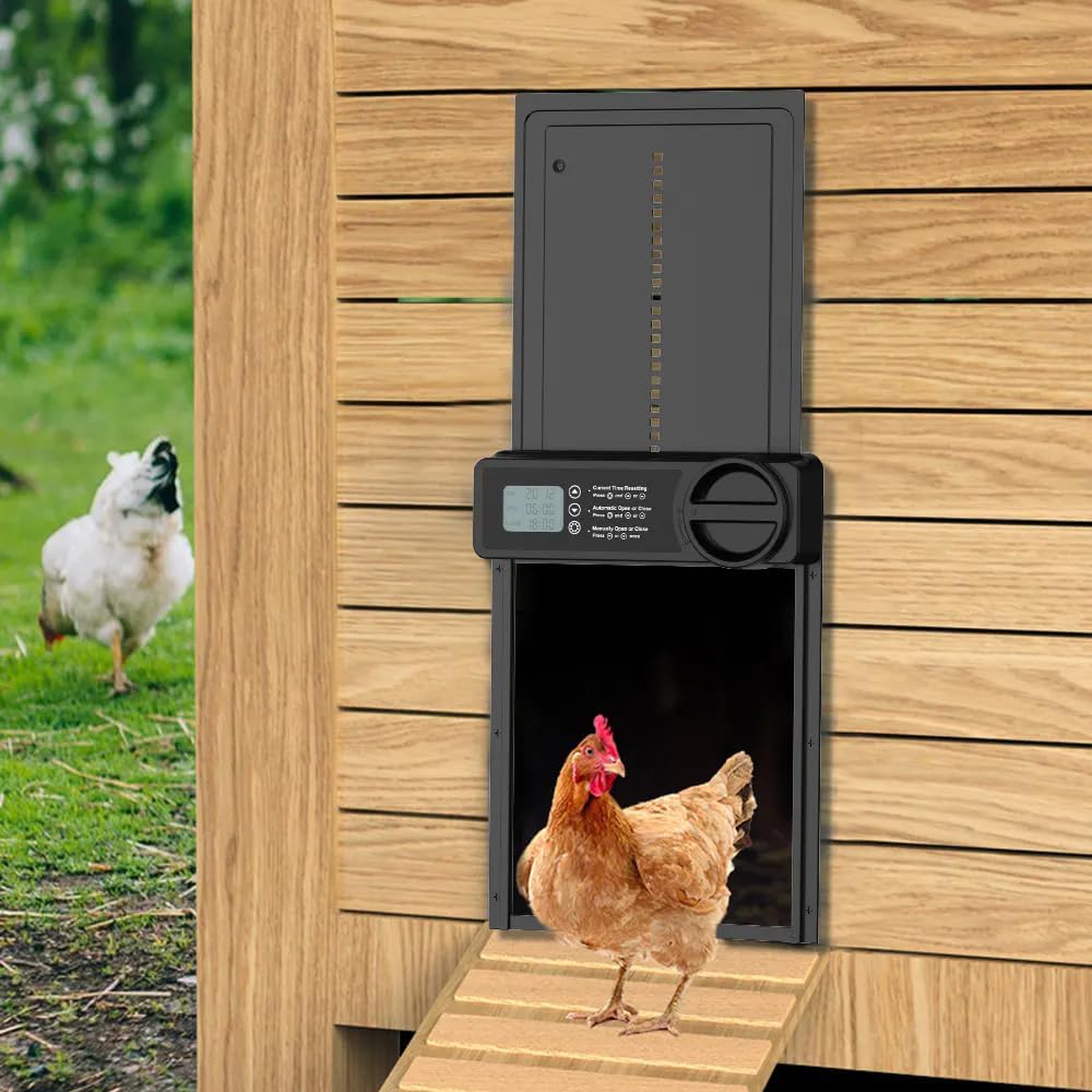 CARLA HOME Automatic Chicken Coop Door Opener with Timer Control, Anti-Pinch Protection, LCD Display & V178-36314