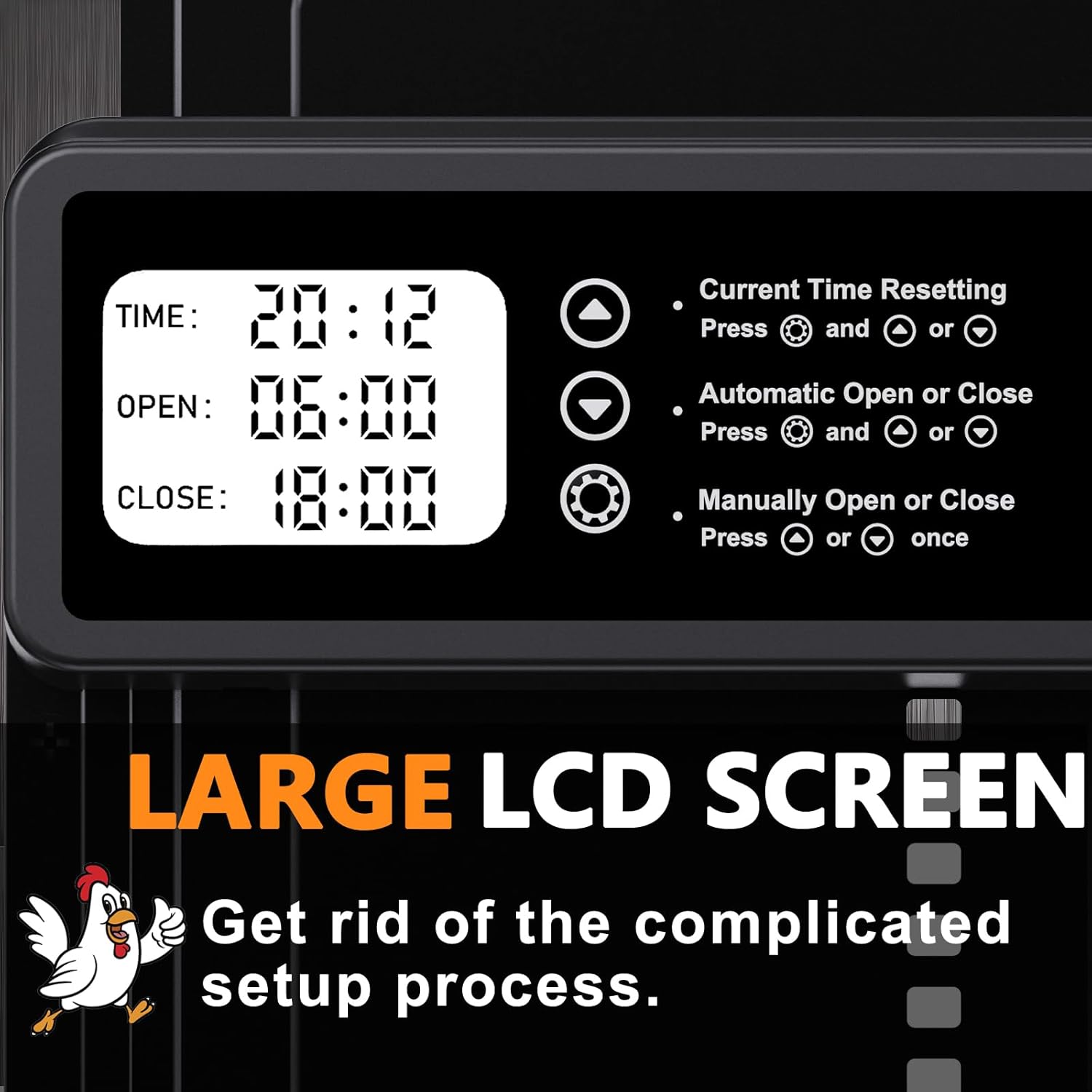 CARLA HOME Automatic Chicken Coop Door Opener with Timer Control, Anti-Pinch Protection, LCD Display & V178-36314