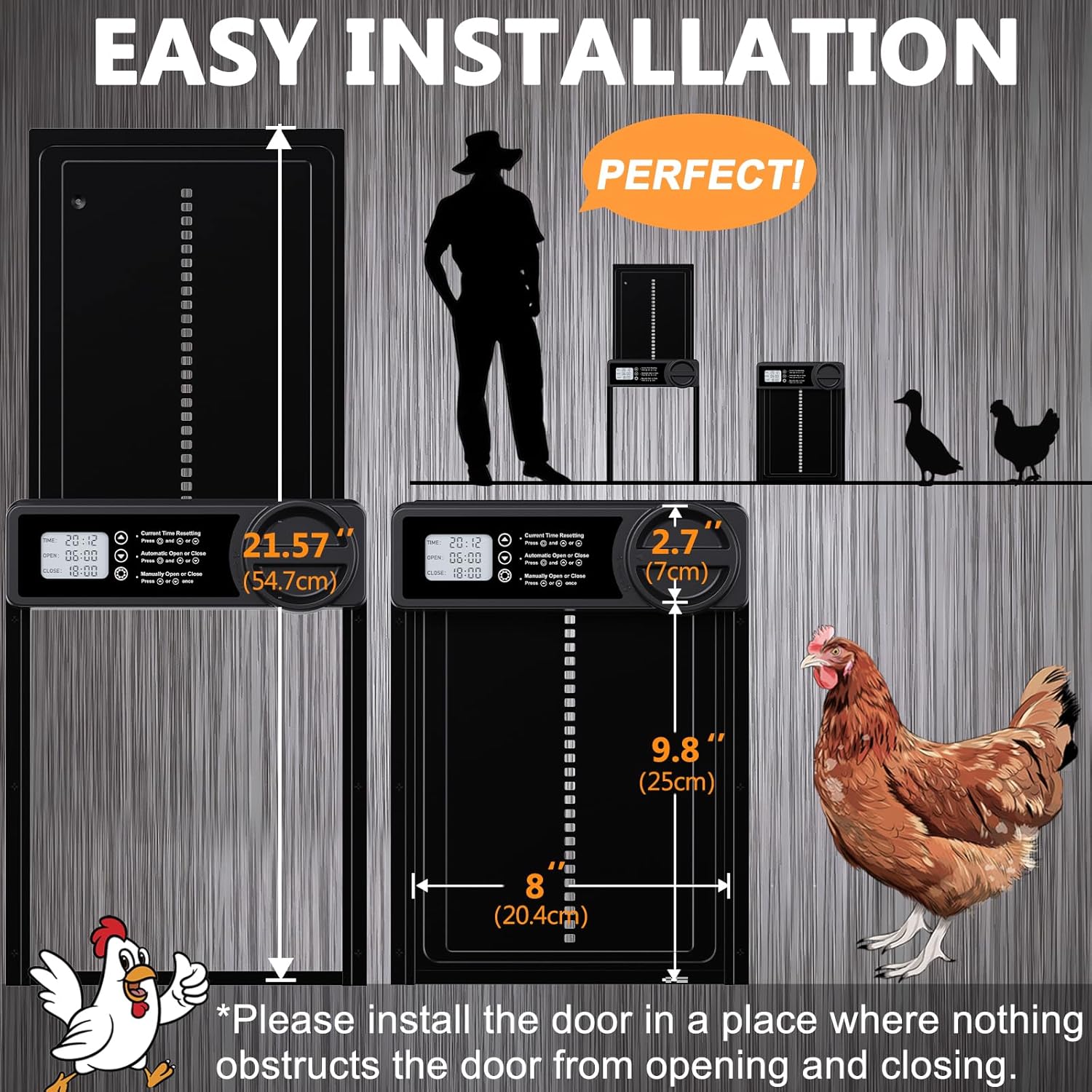 CARLA HOME Automatic Chicken Coop Door Opener with Timer Control, Anti-Pinch Protection, LCD Display & V178-36314
