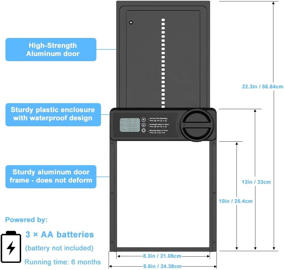 CARLA HOME Automatic Chicken Coop Door Opener with Timer Control, Anti-Pinch Protection, LCD Display & V178-36314