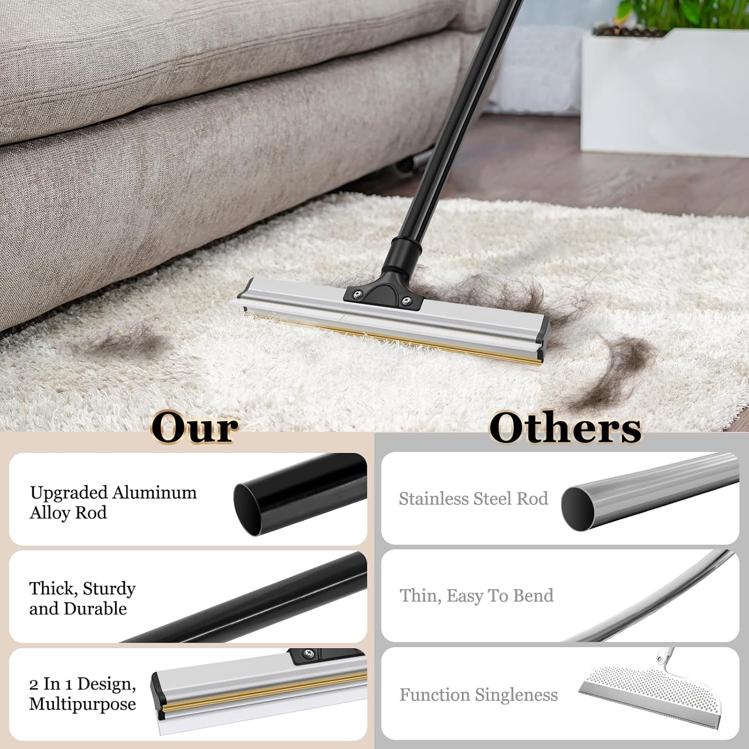CARLA HOME Pet Hair Remover Broom with Long Handle, Reusable Fur & Lint Remover for Dog & Cat Hair V178-36316
